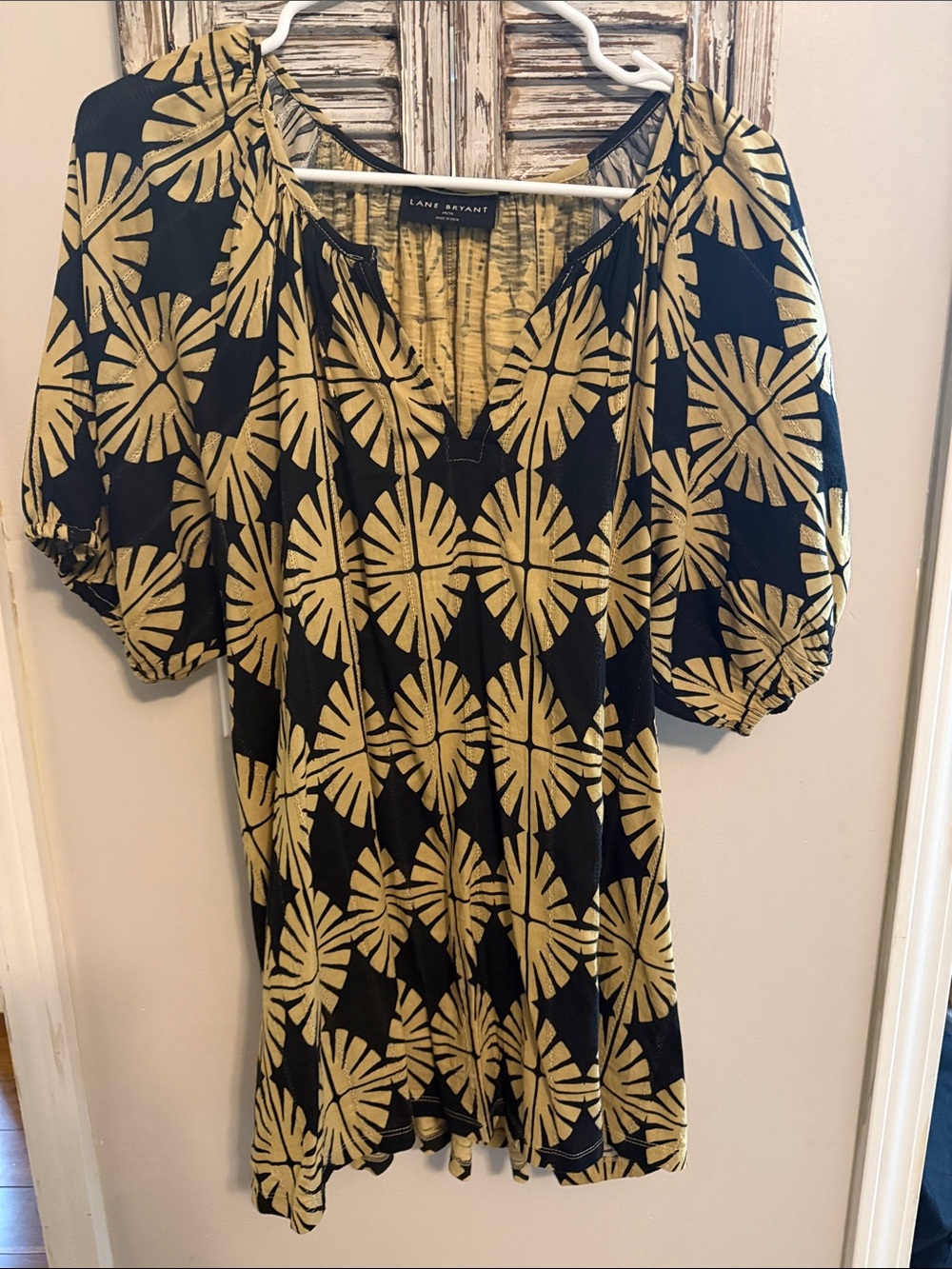 Lane Bryant Black Tunic with Gold Floral Medallion Print